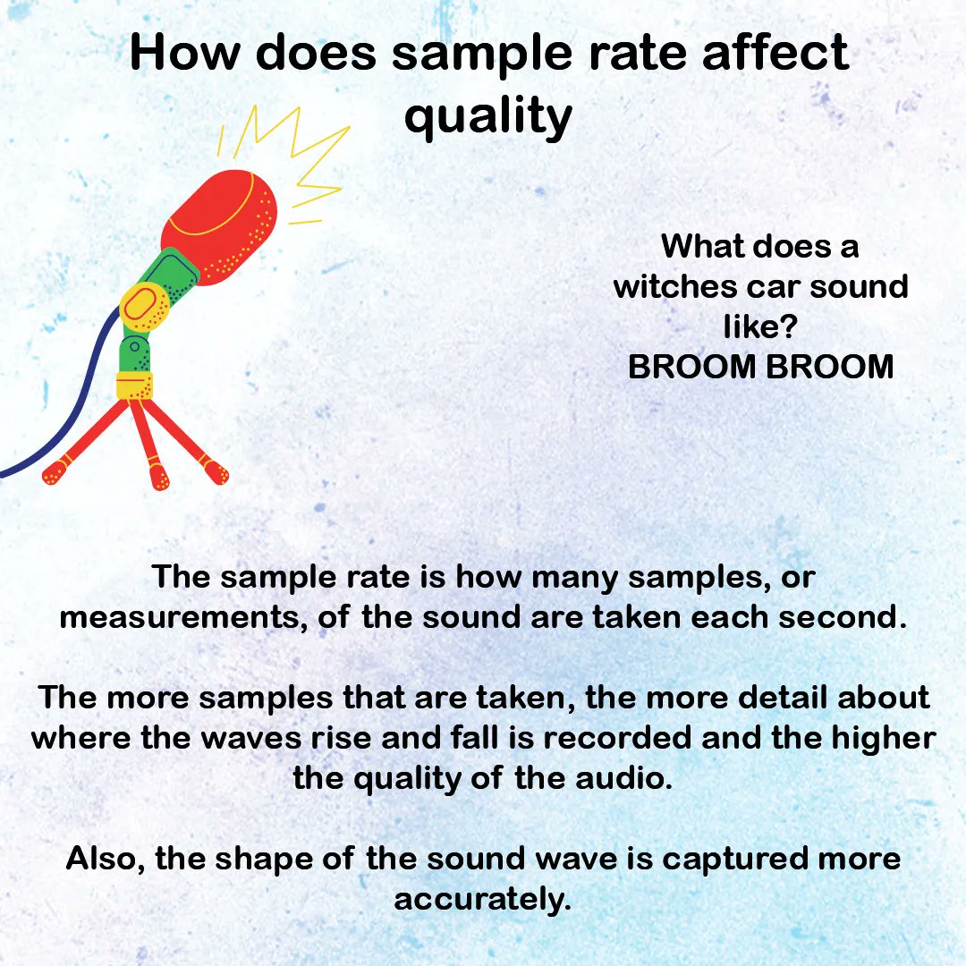 ioteach's tweet image. Have you ever been curious about how the sample rate affects quality? if you have, look no further we got you covered!!! #ComputerScience #GCSE #SampleRate #Audio #LearnComputerScience #Studygram #Studying #Learning