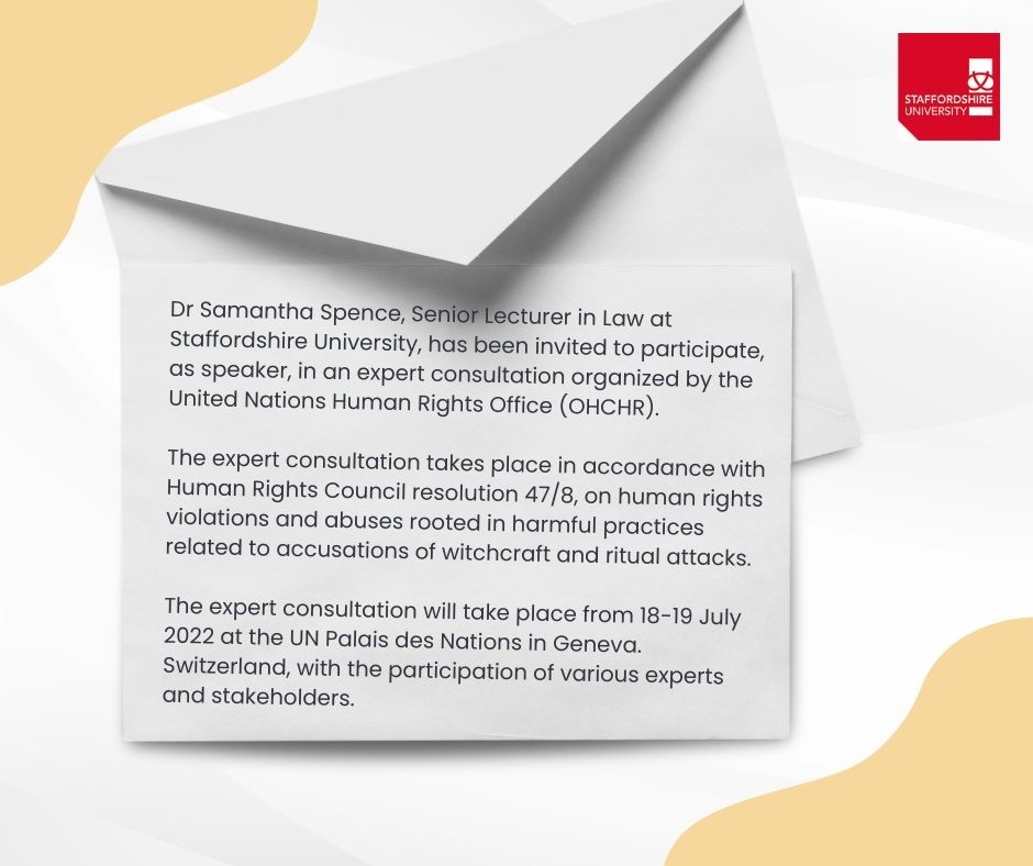 StaffsUniJSS's tweet photo. Dr @SamanthaS80, Senior Lecturer in #Law @StaffsUni , has been invited to participate, as speaker, in an expert consultation organized by the #UnitedNations Human Rights Office (OHCHR) 18-19 July.
@StaffsUniNews #JusticeinJuly #wdij #InternationalJusticeDay https://t.co/rFKc88489v