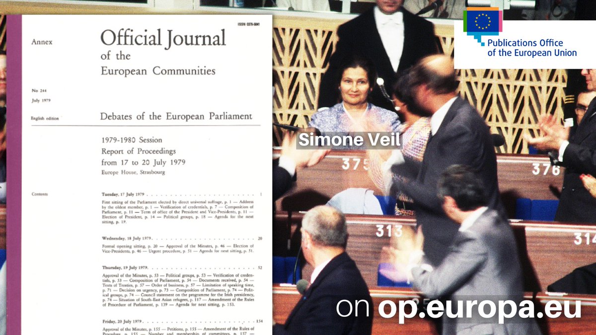 EUPublications's tweet photo. #OnThisDay 1979 Simone Veil became the first president of the directly elected European Parliament in 1979 & the first woman to hold office! Feel history & #GenderEquality being made in this #OfficialJournal #FromTheArchives: https://t.co/DY0wjay40d @EP_President @EPInstitutional https://t.co/sgufucSADW
