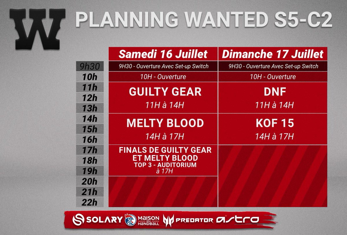 Wanted_Event's tweet photo. 🤠 WANTED - Les guerriers Lyonnais 🤠
📅 Planning du dimanche 🗓️
🎮SSB
➡️ Début de la WAVE A à 11h GYMNASE 1
🀄Yu-Gi-Oh
➡️ Reprise du Tournoi + Ladder à 11h GYMNASE 2
🥊 DNF Duel
➡️ Début du tournoi à 11h GYMNASE 1
#WANTEDSSB https://t.co/OTgOPy5EsF