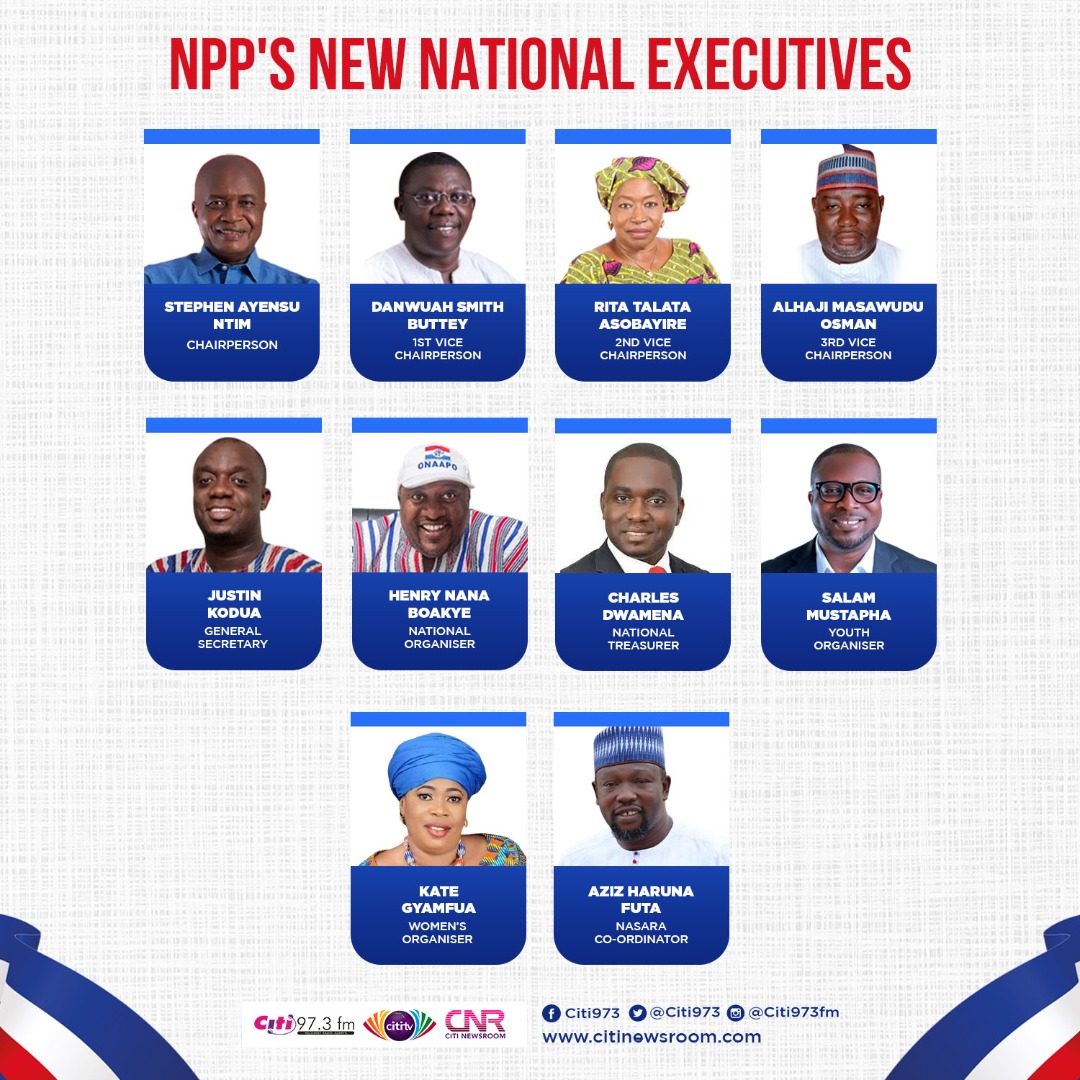 NiiJames's tweet photo. Meet the NPP's new national executives who were elected at the just-ended national delegates conference.

#NPPDecides #CitiNewsroom https://t.co/FiUwEbxaSU