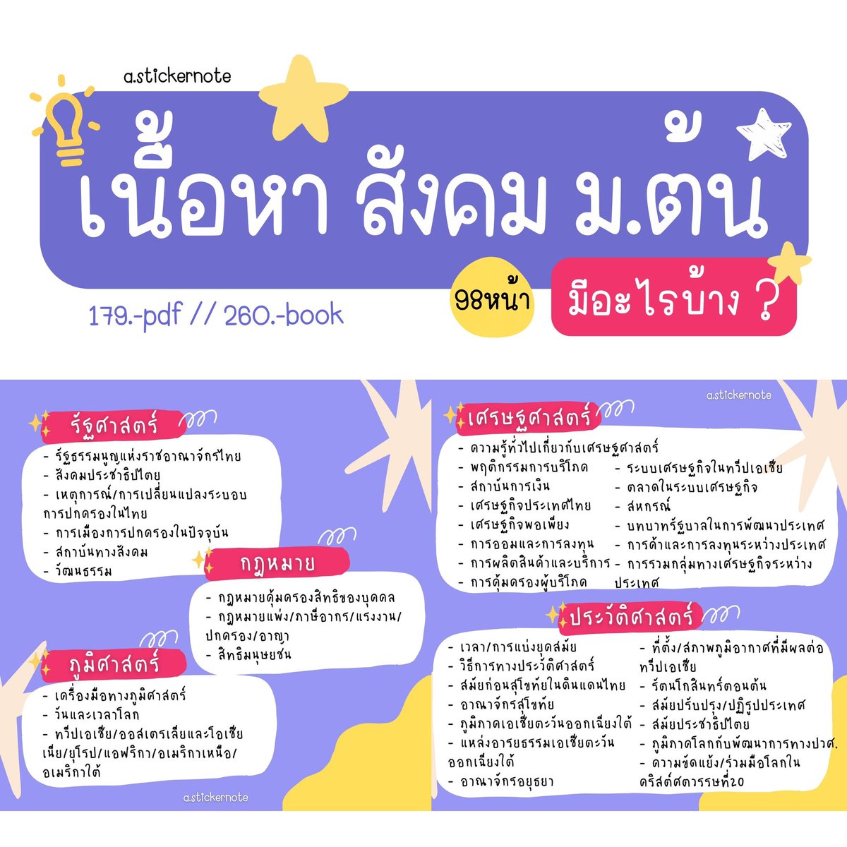 astickernote's tweet photo. 🦄✨ แวะดูเนื้อหาสังคมม.ต้นกันสักแป้ป💯
98หน้า
✔️ รัฐศาสตร์
✔️ กฎหมาย
✔️ เศรษฐศาสตร์
✔️ ภูมิศาสตร์
✔️ ประวัติศาสตร์

✏️ เรียบเรียงเป็นระเบียบ อ่านง่ายสบายตา
✏️ สีสันสดใส เพิ่มให้จำง่ายขึ้น

#ไฟล์สรุป  #ชีทสรุป #dek66  #dek68 #สรุปสังคม #dek67 #ชีทสรุปภาษาอังกฤษ #ชีทสรุปราคาถูก https://t.co/OAMBYJIHoG