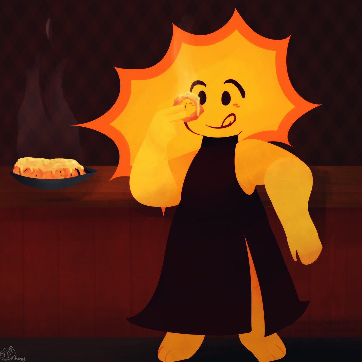 wizcookies's tweet photo. EIGHT ATTACK!

honestly, the best kind of appetizers come from bars that you know you will never ever ever go back to again, but my GOD these onion rings!

a fun sun woman for @brakpak! https://t.co/N0eGABTs18