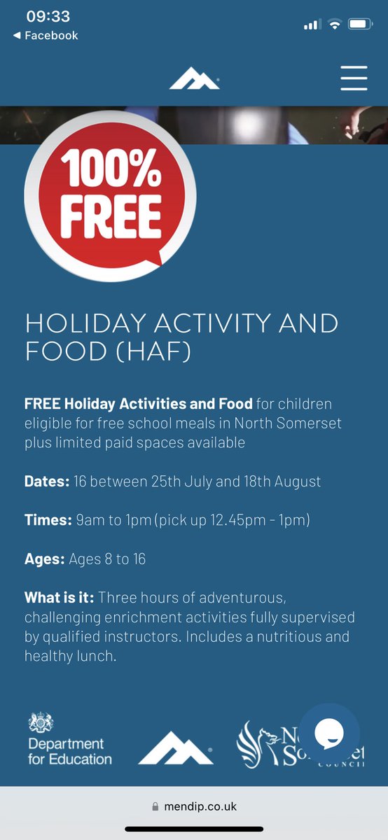 MissDelaney (@misstdelaney) on Twitter photo Free holiday activities and food for children eligible for free school meals in North Somerset.
Amazing work <a href="/mendipoutdoor/">Mendip Activity Centre</a>
mendip.co.uk/haf?fbclid=IwA…
Please share….. Free holiday activities and food for children eligible for free school meals in North Somerset.
Amazing work <a href="/mendipoutdoor/">Mendip Activity Centre</a>
mendip.co.uk/haf?fbclid=IwA…
Please share…..