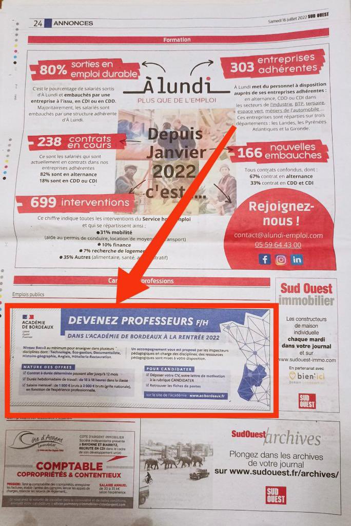 L'uberisation jusqu'à l'Education nationale: quelle formation,quel statut, quel salaire? Après des postes de prof supprimés par M. Blanquer et du jobdating, voici les petites annonces dans la presse locale pour recruter.

Cette libéralisation de l'Ecole doit cesser, M.<a href="/PapNdiaye/">Pap Ndiaye</a>.