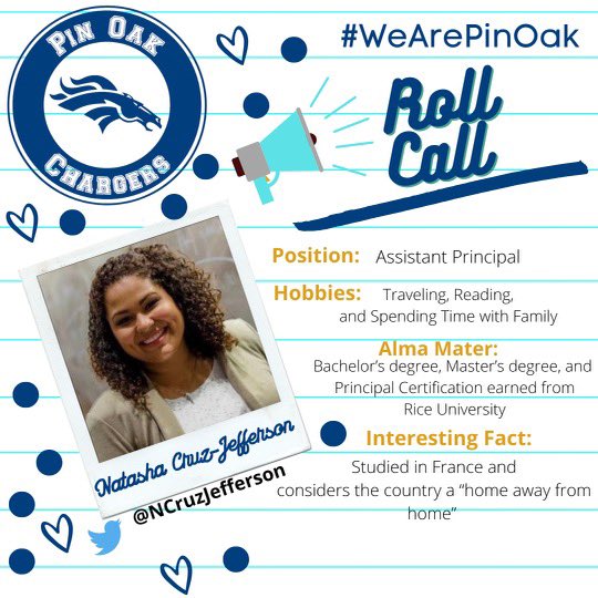 HISD_EAS_EDI's tweet photo. I’m excited to announce that #MrsCatoni, #MrsCruzJefferson, and #MsAnderson will join the Charger family for the 2022-23 school year. #WeArePinOak #ChargerNation #ProudPrincipal https://t.co/0Uz7TpkgOI