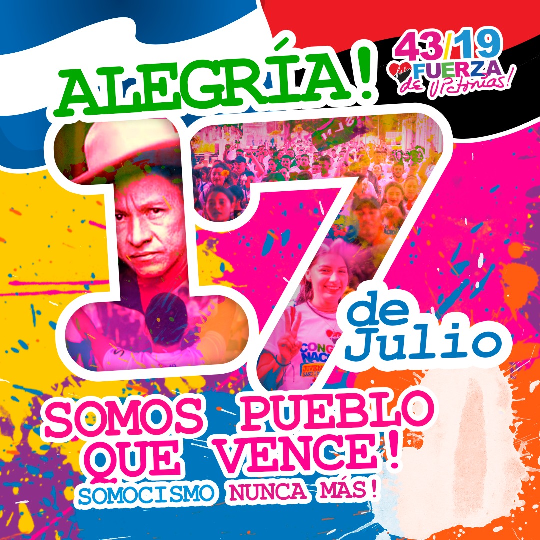 #4319FuerzaDeVictorias 
17 de julio Día de la Alegría Naciona🥳

Seguiremos siendo un pueblo que vence.
¡Aquí Nicaragua Libre! ✊️✊️

#UnidosEnVictorias