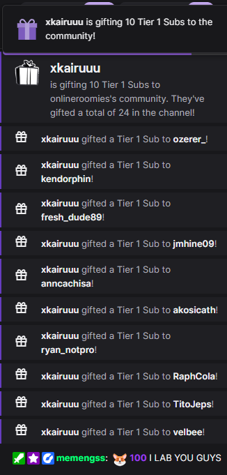 OnlineRoomies's tweet photo. 🥹 Thank you xkairuuu for the gifted subs and subscription ~ https://t.co/EMWJzNvc1W