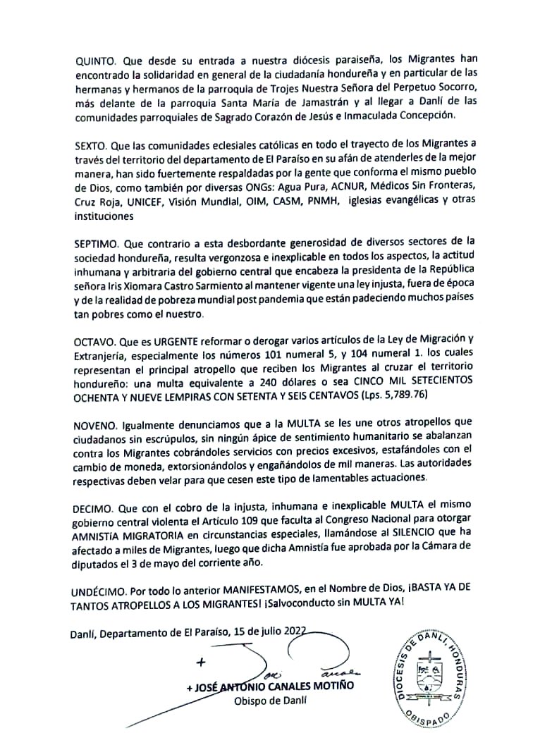 Estamos con l@s migrantes! Mi admiración para el obispo Canales en Danli y las comunidades acogedoras de Danli y Trojes para mostrarnos el valor de la humanidad, solidaridad y del amor por el próximo! Y me uno al llamado: si al salvoconducto sin multa! #RedHumanitariaHN