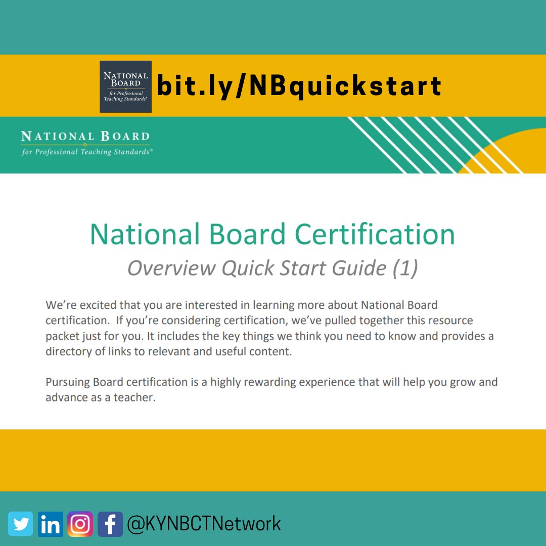 Interested in learning more about National Board certification?

<a href="/NBPTS/">National Board</a> has created an Overview &amp; Quick Start Guide just for you! 
⭐️ bit.ly/NBquickstart

#NBCTstrong #NBCT #KyEd