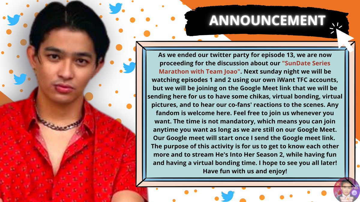 TJTrendsetter's tweet photo. Sorry for the late announcement. Let's all welcome our new activity for He's Into Her! Kindly read everything and we have additional announcement here. You can join your family on our #SunDateSeriesMarathonWithUs , because our motto is "The More, The Happier, The More, Enjoyable" https://t.co/KrHdyuCy3p