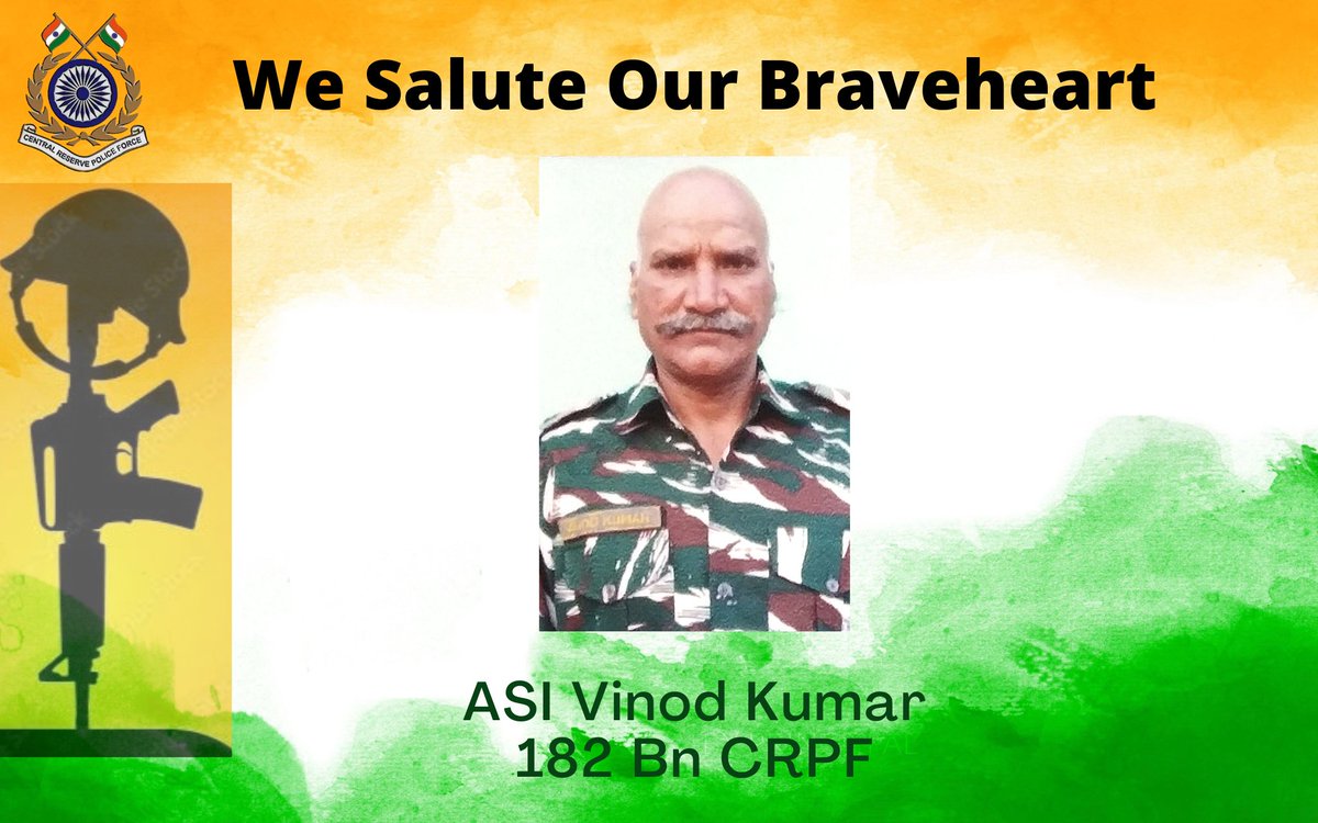 Sh. M.S Bhatia IPS, IG @KOSCRPF & All Ranks of @KOSCRPF salute the #CRPF Braveheart ASI Vinod Kumar who made the supreme sacrifice in line of duty in #Pulwama. We offer deepest condolences to the bereaved family and stand in solidarity with them. #JaiHind @crpfindia @MSBhatiaIPS