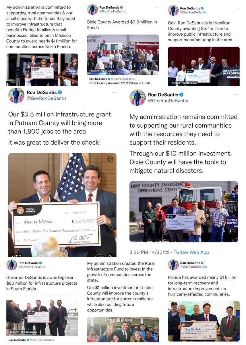 All year long, Ron DeSantis has been traveling around Florida handing out oversized checks as he takes credit for President Biden’s infrastructure bill, which DeSantis opposed and both Florida Republican Senators voted against.