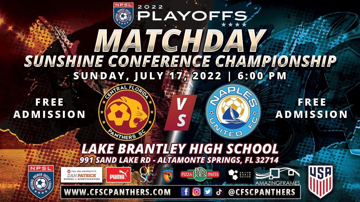 CfscPanthers's tweet photo. TONIGHT’S THE NIGHT! 6:00 pm kickoff. Free admission please come out and support us as we host the talented and defending champs @NaplesUnitedFC in the @NPSLSoccer Sunshine Conference Final. Let’s go! #npsl #cfscpanthers #soccer #orlando #supportlocal #orlandocity https://t.co/tsWxyg4PAh
