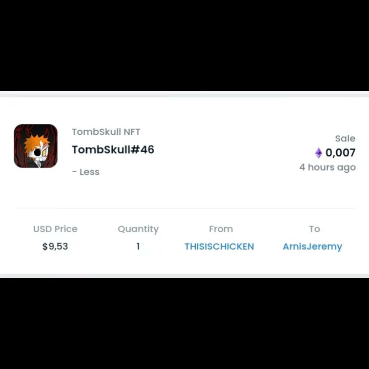 #46 RESOLD
0.005 > 0.007
Congratulations to <a href="/TThisischicken/">TIC ERC-721 || OBJKT || WB</a> ,thank always support TombSkull and thank you new owner <a href="/ArnisJeremy/">Jeremy 𝕏 ❔🐫©™️®💢</a>
Welcome to TombSkull 🙌💀

#NFTCommunity
#nftcollector
#NFTs #NFTartist #OpenSea