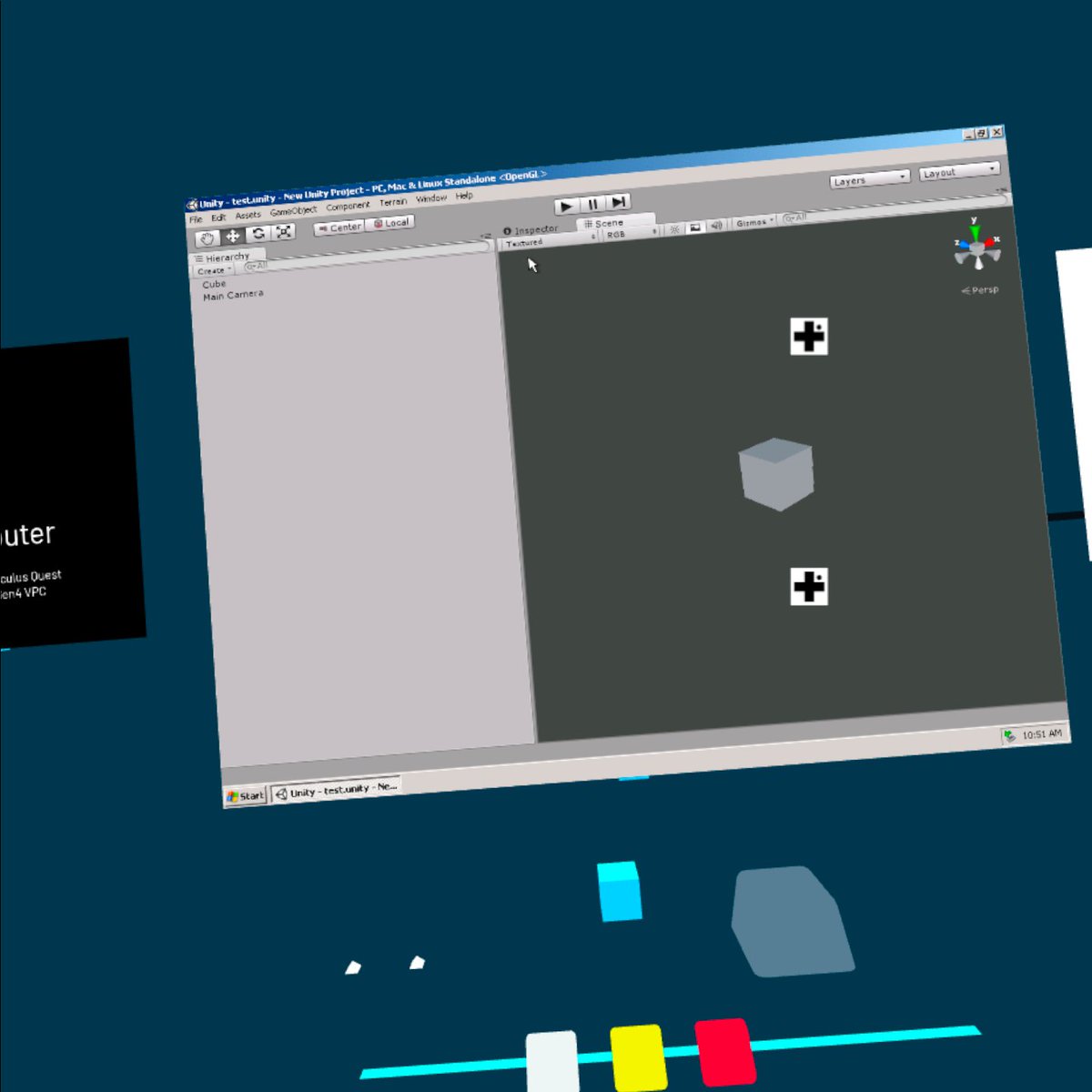 anjin_games's tweet photo. 1/ Breaking News! #VR #Unity in a #Meta #Quest for the first time. 
Yes people- finally this is the Unity Editor inside a Quest. Not a remote. Starring the Unity Cube :-) @SkarredGhost  This ones for you!

running inside #qemu #x86 #windowsxp guest os inside a unity apk. https://t.co/FLSCEkLm1p