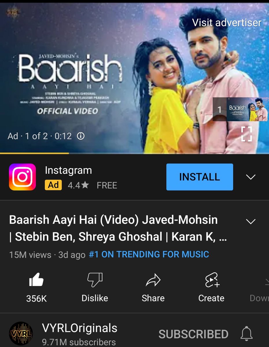 It's 15M & Trending #1 on YouTube 🧿🧿 #BaarishAayiHain
Many more Millions on the way 🤞 #TejRan #KaranKundrra #TejasswiPrakash