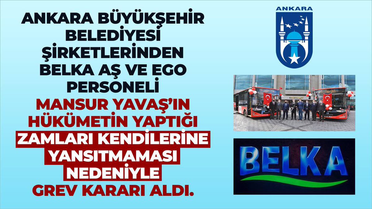 1️⃣Ankara Büyükşehir Belediyesi’nin iki şirketi, BELKA ve EGO işçileri greve gideceklermiş.
Mansur Yavaş, belediye meclisinin yetkisinde diyerek maaşlara beklenen zammı yapmadı.
Burdan belediye personeline sesleniyorum.
Arkadaşlar, maaş zamlarınızın meclisle hiç bir ilgisi yoktur.