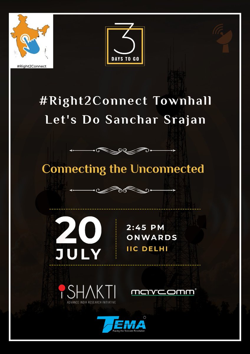 righttoconnect1's tweet photo. 3 Days To Go! Connecting the Unconnected..
#Right2Connect #digitalindia #ruraldevelopment #ruralindia #telecom #connectivitymatters #connectingpeople #connectivitysolutions #connectingtheunconnected

@goyal_prof @ananupam @UpadhyaySid @MIHIRMIHIRMIHIR https://t.co/vo48Bjl0De