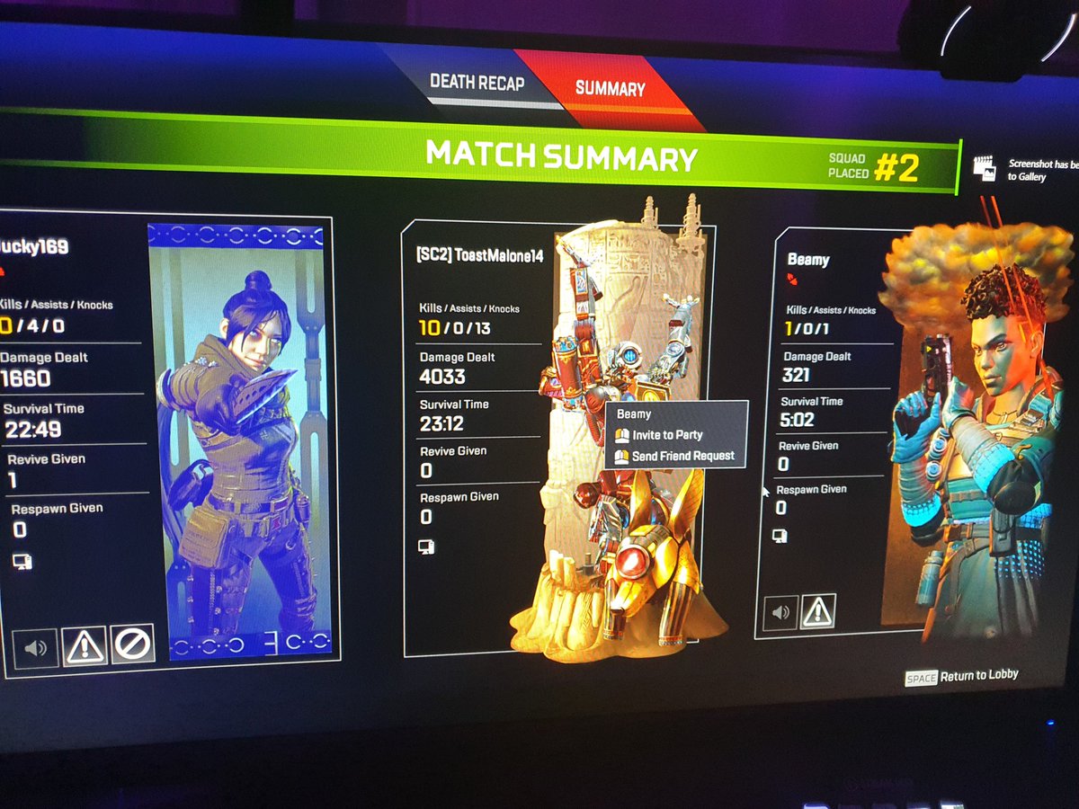 ToastMalone14_'s tweet photo. I've finally done it! 1st 4k poggers!
#twitch
#PCGaming #ApexLegends https://t.co/NPmHDiw4WY