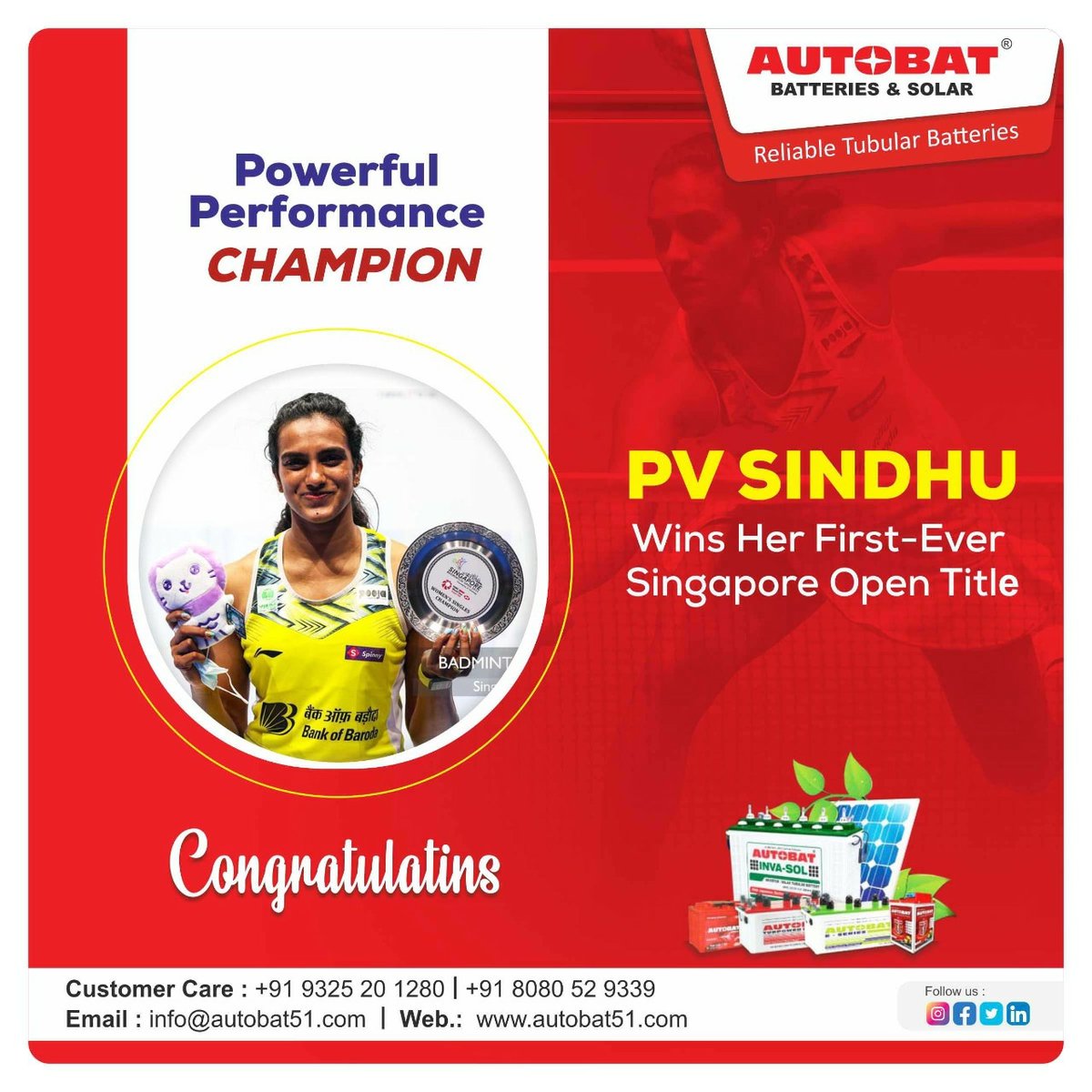 AutobatL's tweet photo. Congratulations....Champion
#PVSindhu won her first-ever #SingaporeOpen title by defeating China's Wang Zhi Yi in the women's singles category.
#PVSindhu 
#SingaporeOpen2022
#indiansports 
#badminton https://t.co/odJ5Xl5sBK