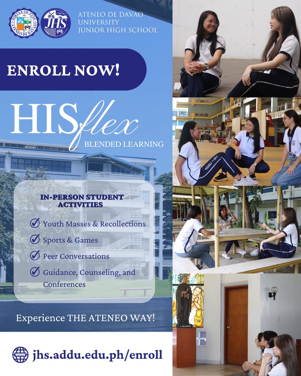 Ateneo de Davao University JHS (@addu_jhs) on Twitter photo ENROLL NOW | Make the best choice for your child today and enroll in ADDU JHS at jhs.addu.edu.ph/enroll!
Poster by OSA Creatives
Essie Ciano
Lia Dumagno
Alynnah Dela Victoria
Heidi Villocino
<a href="/addujhs_osa/">AdDU JHS OSA</a> @asecofficial23 ENROLL NOW | Make the best choice for your child today and enroll in ADDU JHS at jhs.addu.edu.ph/enroll!
Poster by OSA Creatives
Essie Ciano
Lia Dumagno
Alynnah Dela Victoria
Heidi Villocino
<a href="/addujhs_osa/">AdDU JHS OSA</a> @asecofficial23