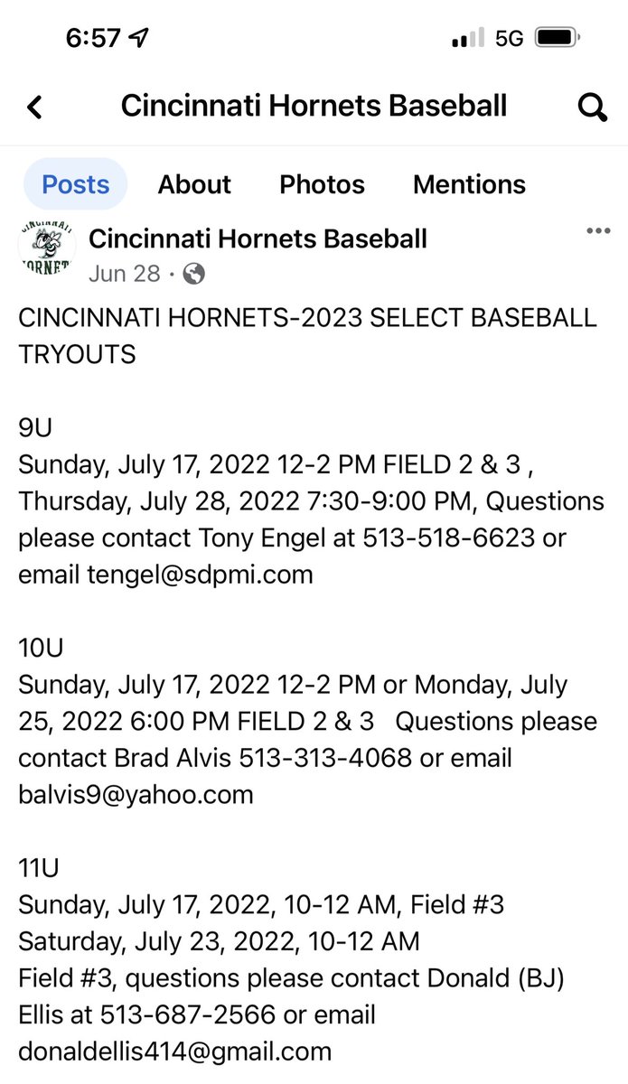 Haubner_Field's tweet photo. Cincinnati Hornets tryouts are still on today - location may be changed - check back for details or reach out to the coach. https://t.co/UZqO8RLEM9