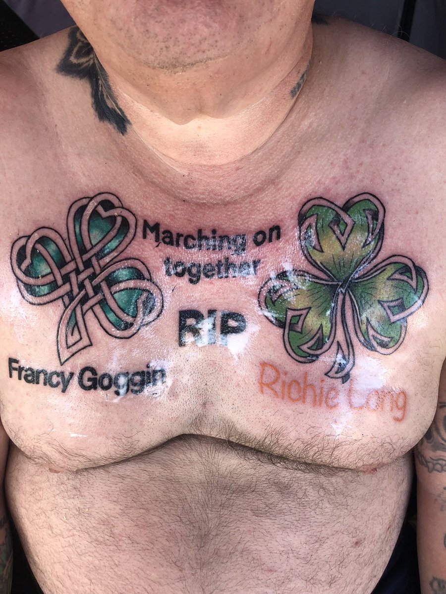 One of my cousins had the Shamrocks on his shirt at my Dads funeral so yesterday to honour my dad and uncle had it on my chest with a leeds slant they now marching on together rest in peace