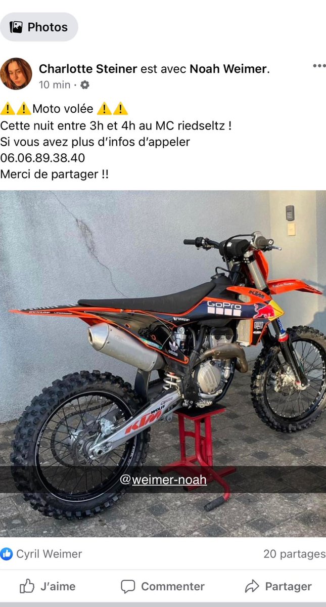 LeonRoessel's tweet photo. ⚠️ S’il vous plaît partagez ⚠️                            Motocross volé au terrain de motocross de riedselz la nuit du week-end 16/07, 17/07 à 3h30,4h                        Contactée 06.06.98.38.40 https://t.co/KqnCZ6zbWy