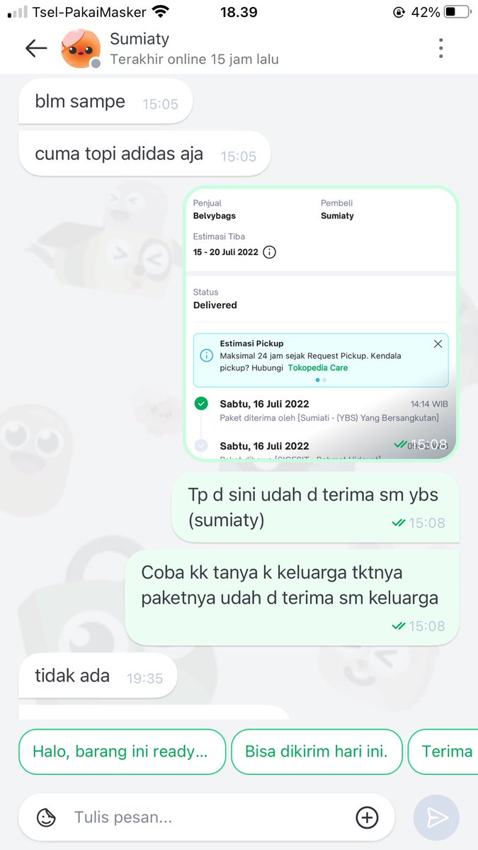 Messybelvira's tweet photo. Halo. Mohon cek resi 003063501306 di sini infonya paket sudah diterima oleh ybs tp ybs bilang blm menerima barangnya. Mohon segera diproses. Trims @sicepat_ekspres https://t.co/dbxctYlHnF