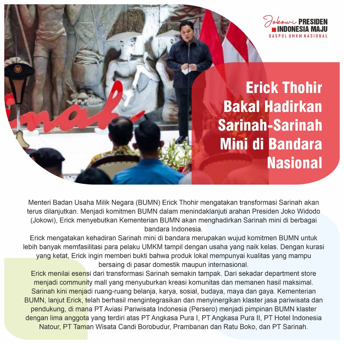 Enovaeli's tweet photo. Pemerintah terus berupaya membangkitkan kembali UMKM nasional dengan membenahi sarana dan prasarana yang bisa menjadi wadah bagi UMKM untuk berkreasi sekaligus memasarkan produk mereka. https://t.co/eN5M41IPbW
