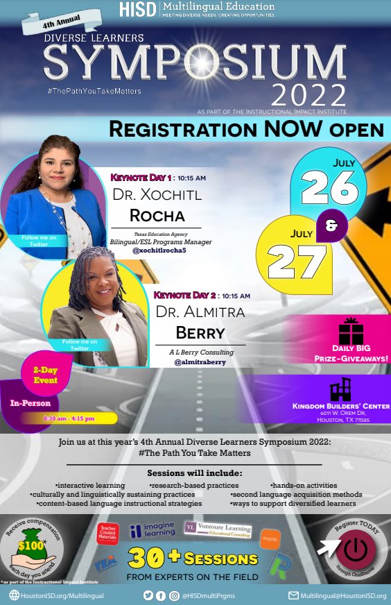 Gina Lerma-Avila (@ginalermaavila3) on Twitter photo If you’re 🔦for a dynamic way to end the 🏖and start the new 🏫 year with additional 🧑🏫👩🏽🏫🛠 then join us at Multilingual’s 2022 Symposium.  Attendees will receive 🧠,📚, daily PD ⏰, 💵, & an opportunity to get reacquainted with your 👩🏽🏫👨🏽🏫🧑🏫👨🏾🏫. We 👀 forward to seeing you there! If you’re 🔦for a dynamic way to end the 🏖and start the new 🏫 year with additional 🧑🏫👩🏽🏫🛠 then join us at Multilingual’s 2022 Symposium.  Attendees will receive 🧠,📚, daily PD ⏰, 💵, & an opportunity to get reacquainted with your 👩🏽🏫👨🏽🏫🧑🏫👨🏾🏫. We 👀 forward to seeing you there!