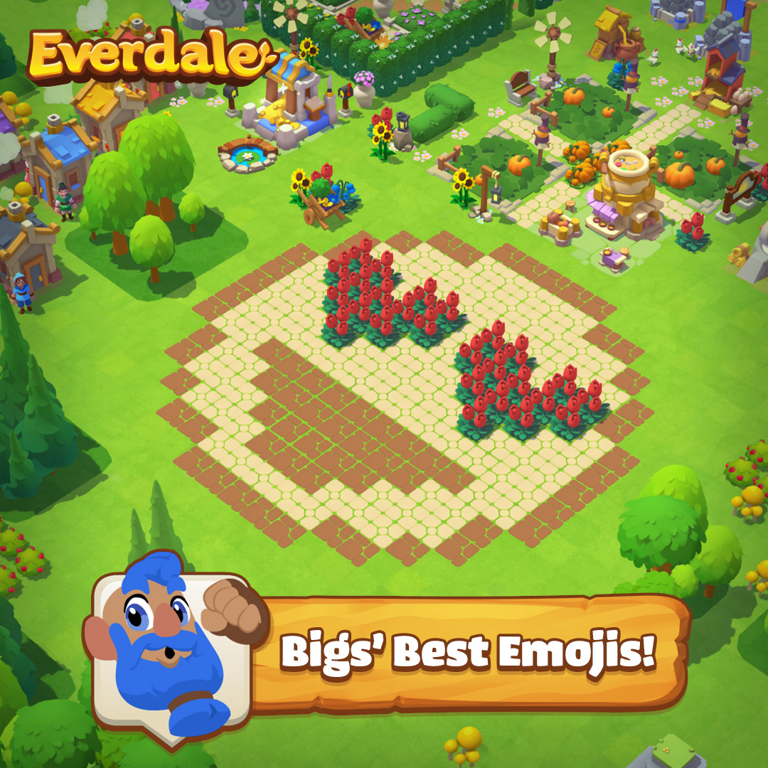 Everdale's tweet photo. Bigs loves those tiny emojis so much. Bigs wants to make them big like Bigs! Show Bigs your emoji building skills. 🔨😊 #Everdale #BigsBestBuilds #WorldEmojiDay https://t.co/8IekZdAzQ7