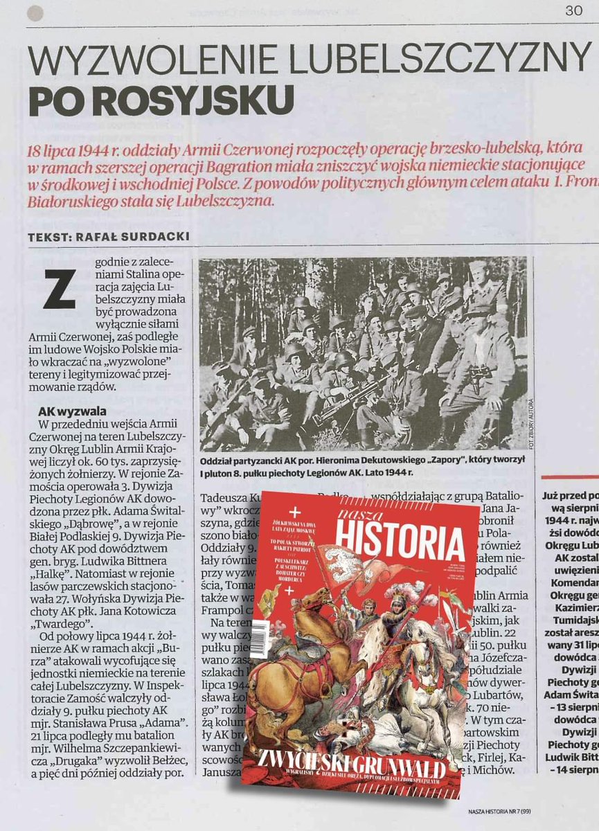 RSurdacki's tweet photo. W lipcowym numerze @naszahistoria ukazał się mój artykuł o "wyzwoleniu" Lubelszczyzny przez sowietów w 1944 r. Pomimo ponad 70 lat nic się nie zmieniło w mentalności rosyjskich sołdatów, bo wtedy jak i dziś w głowie im tylko wóda i kradzieże... https://t.co/XEpTlB5MUg