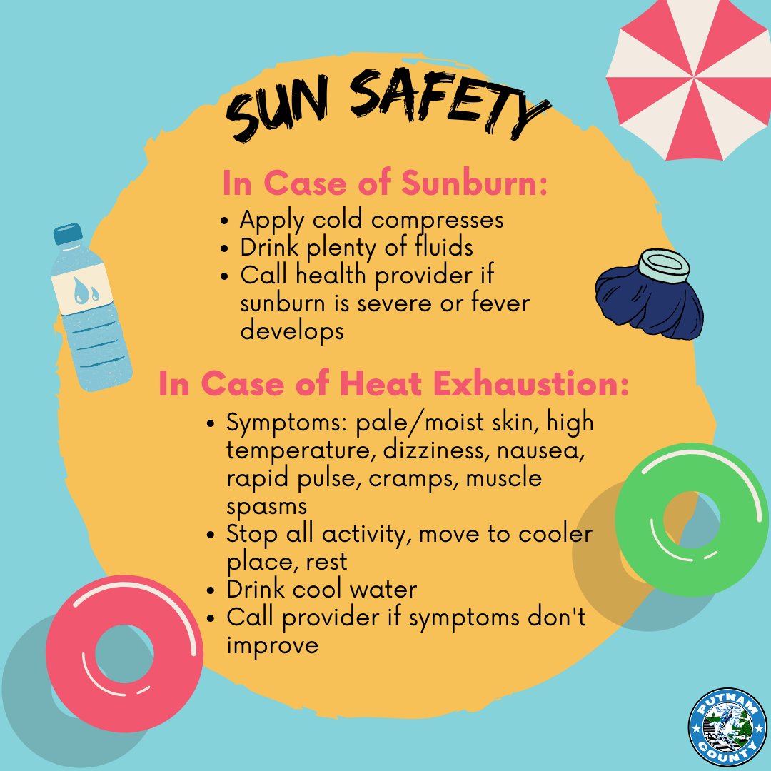 PutnamHealthNY's tweet photo. During the summer, we are all spending more time outdoors and it is especially important to protect ourselves to prevent skin cancer. Wearing protective clothing, staying in the shade, and wearing sunscreen are a few tools you can use. Read more at https://t.co/i254ziw80k https://t.co/rgLbx7tjoM