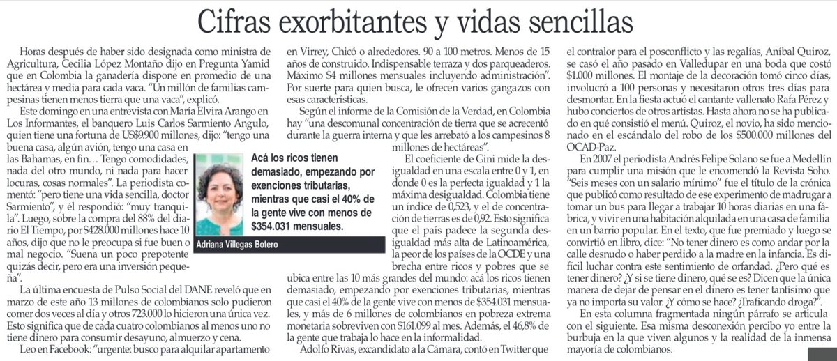 Adrivillegas's tweet photo. Cuando ya había enviado esta columna vi a Yamid Amat sorprendido porque sólo el 1% gana más de $10 millones. Ese es otro ejemplo de "vidas sencillas" que viven en una burbuja en medio de exorbitantes cifras de pobreza. Sobre eso escribí hoy en @lapatriacom https://t.co/qhm9mIHZpe https://t.co/uigJEPbSi0