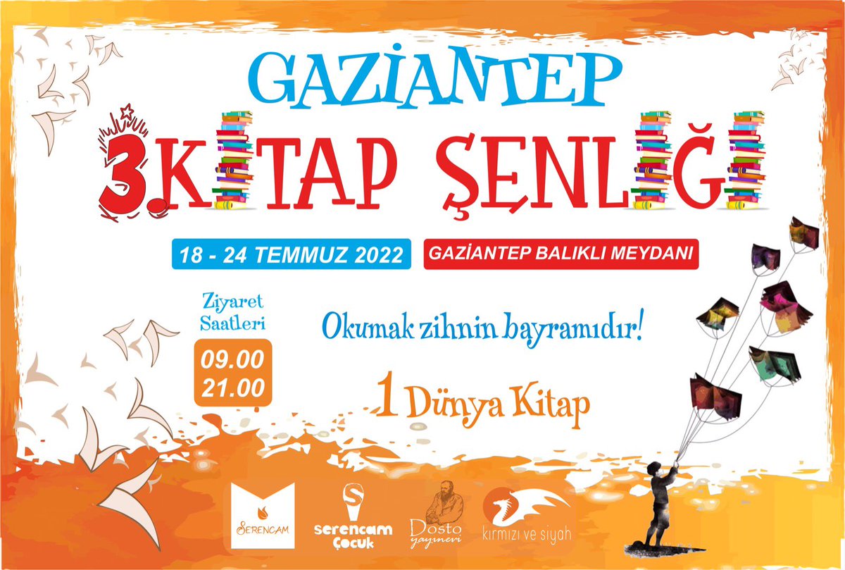 3. Kitap Şenliği 18 Temmuz Pazartesi günü başlıyor. Bütün kitaplarımız 1 hafta boyunca Balıklı Meydanı’nda olacak. Tüm kitapseverleri bekleriz. 

#gaziantep #kitap #kitapaşkı #benokuyorumgaziantepokuyor #serencamyayınları