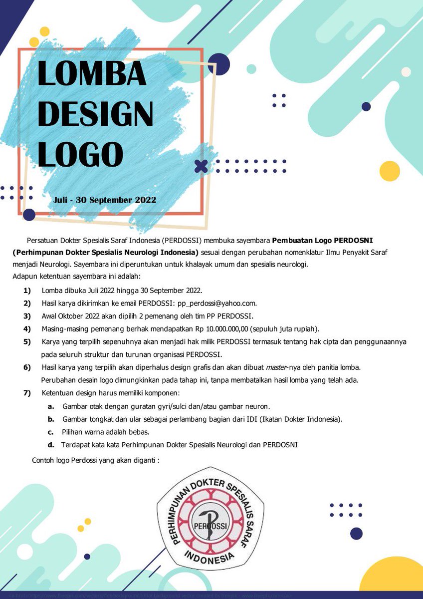 deddyandaka's tweet photo. Buat yang jago ngedesain, ada lomba design logo PERDOSNI (Perhimpunan Dokter Spesialis Neurologi Indonesia) nih. Yuk, ikutan. @BaleBengong #perdosni #neurologi https://t.co/BMSnlNl5jV