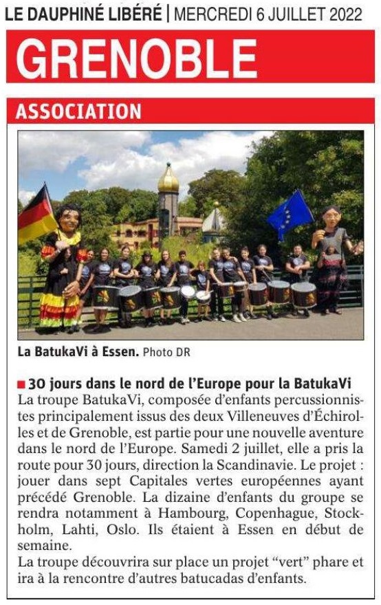 BatukaVI's tweet photo. Demain, devrait paraître dans les pages de notre quotidien régional préféré, le Dauphiné Libéré, la deuxième Carte Postale hebdomadaire (sur 4) adressée par le groupe Batuca'Green III. Elle portera sur cette semaine passée entre deux bouts de Finlande et Suède :)
@GreenGrenoble22 https://t.co/6CuQGontMP