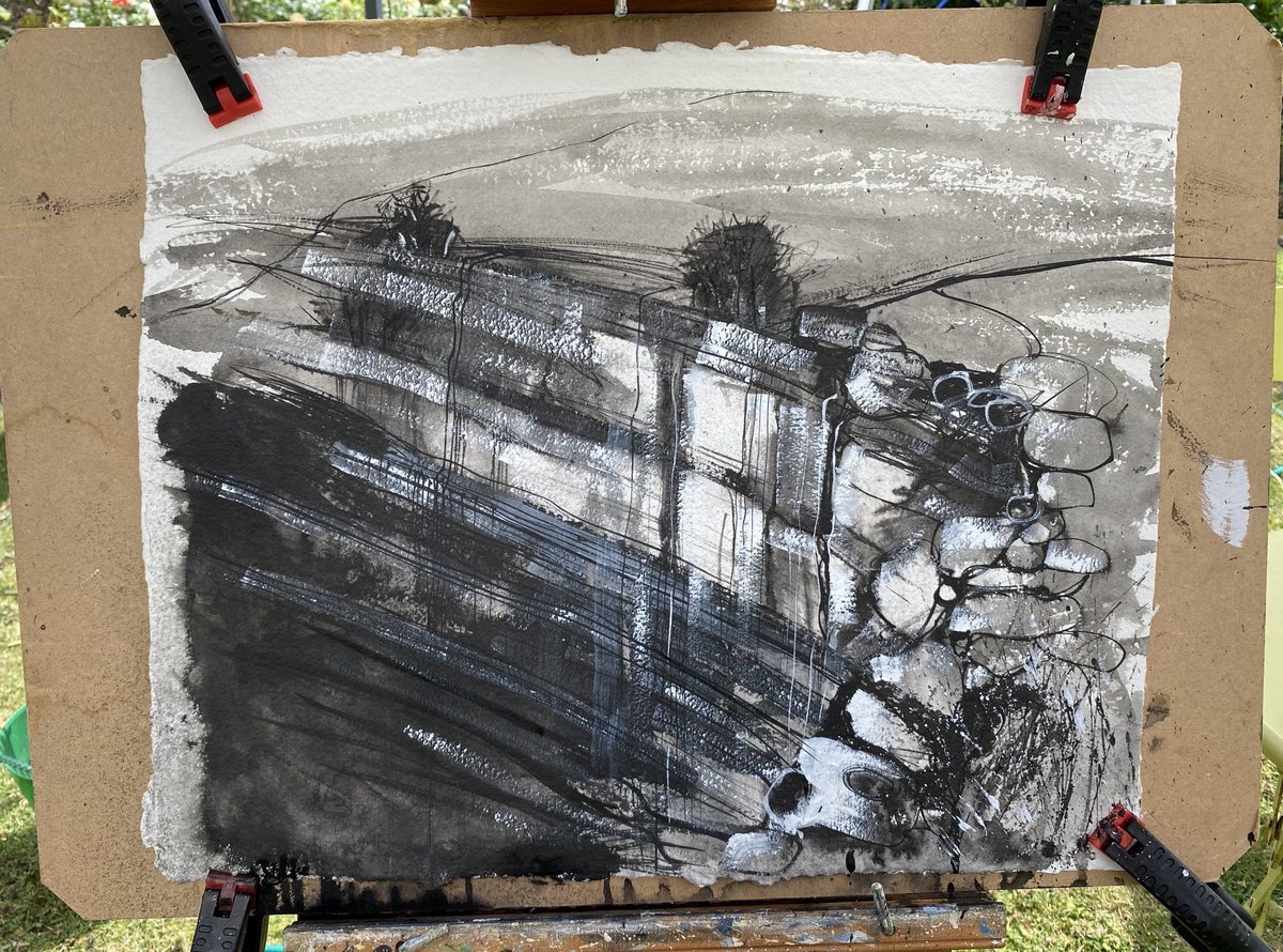 staithesartist's tweet photo. #WIP #brush #ink #bamboosticks #caseinpaint #MalhamCove #Yorkshire #watercolour #paper https://t.co/cJfk3GhilZ