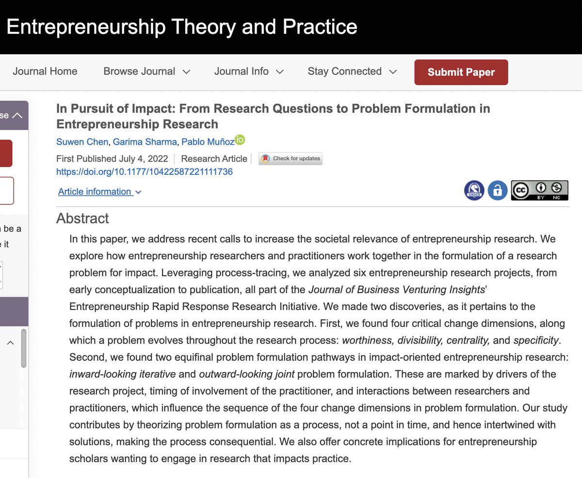 garimasharma11's tweet photo. Just published this with @suwenchenuk @pablomunozroman in @ETPjournal. Drawing on @jbv_insights ER3 Initiative, we describe problem formulation as a collaborative process. Implications for researchers, reviewers, editors &amp; journals interested in impact https://t.co/XtrBWVJrVg https://t.co/WbvMqWahL6