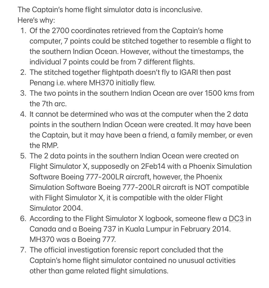 #MH370 The Captain’s home Flight Simulator data is inconclusive.