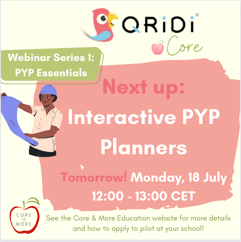 c_orkiszlang's tweet image. Reminder! Next webinar in the PYP Essentials series: Interactive PYP Planner... TOMORROW, Monday, 18th July 12:00 - 13:00 CET. 

youtube.com/watch?v=mMZz_9…

Join the Google Meet here: meet.google.com/cwm-dnur-vji

#pyp #coreandmore #qridi #qridicore #coreandmoremonday