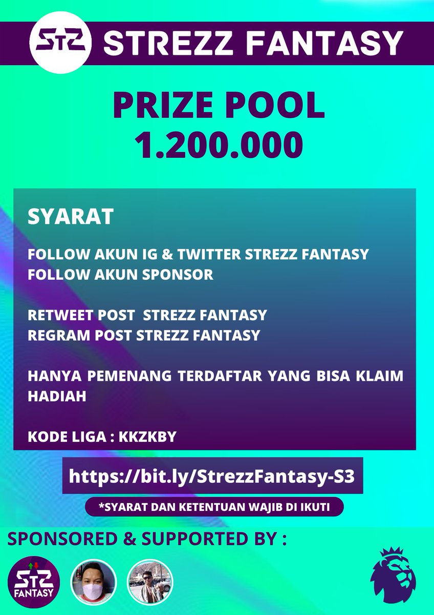 STREZZ FANTASY (@strezz_fantasy) on Twitter photo STREZZ FANTASY FPL KEMBALI HADIR DI 2022/23
SYARAT :
1 MANAGER 1 AKUN
FOLLOW IG & TWITTER <a href="/Strezz_Fantasy/">STREZZ FANTASY</a>
FOLLOW AKUN SPONSOR
RETWEET POST STREZZ FANTASY
REGRAM POST STREZZ FANTASY
HANYA PEMENANG TERDAFTAR YANG BISA KLAIM HADIAH
bit.ly/StrezzFantasy-…
#SF_FPL #STREZZFANTASY STREZZ FANTASY FPL KEMBALI HADIR DI 2022/23
SYARAT :
1 MANAGER 1 AKUN
FOLLOW IG & TWITTER <a href="/Strezz_Fantasy/">STREZZ FANTASY</a>
FOLLOW AKUN SPONSOR
RETWEET POST STREZZ FANTASY
REGRAM POST STREZZ FANTASY
HANYA PEMENANG TERDAFTAR YANG BISA KLAIM HADIAH
bit.ly/StrezzFantasy-…
#SF_FPL #STREZZFANTASY