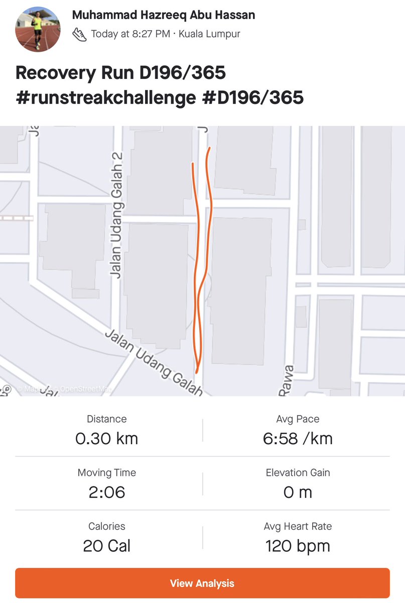 hazreeq88's tweet photo. Recovery Run D196/365 #runstreakchallenge #D196/365 https://t.co/fLbj8Dp460