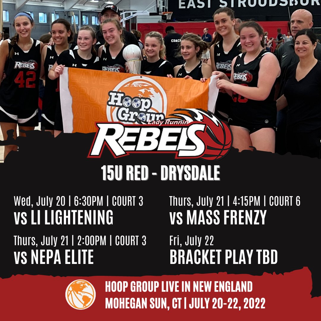 We have 2⃣ 15U teams RUNNIN at the <a href="/hgsl_girls/">Hoop Group Girls</a> LIVE in NEW ENGLAND this week (July 20-22).  Our 15U WHITE and RED teams took home the 🏆 PA JAM FEST titles last month and are looking to REPEAT in CT. 

Schedules ⬇️⬇️
📍 Mohegan Sun, CT
🎥 <a href="/BeTheBeastBTB/">BeTheBeast</a>