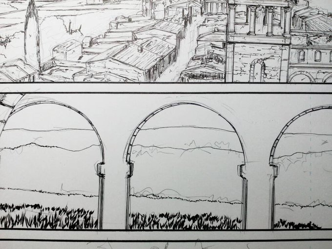 もうね、森の稜線とか、スキャンしてからクリスタの葉っぱペンで描けばいいやんと思い至ったわけで。 