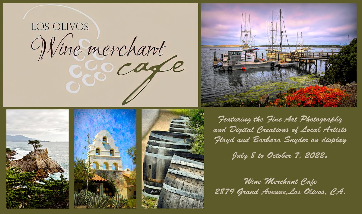 😍 The #Original #Photography and Digital Creations of Floyd & Barbara Snyder now showing and for sale at #WineMerchat Café in #LosOlivos #California #wineart #FineArt #Art #Print #ArtPrint #WallArt #Decor #ArtForSale #BuyInToArt #BuyIntoArt  #Shopping #SantaYnez #SantaBarbara 😍