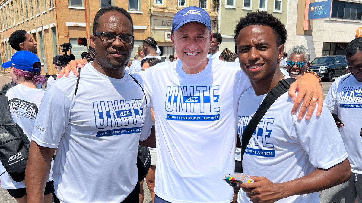 WakeMSoccer's tweet photo. This weekend, Chase Oliver was part of a traveling delegation with the ACC to Selma and Montgomery. The group participated in a variety of activities including a march across the Edmund Pettus Bridge.
#DifferentButUnited ๐ฉ https://t.co/mp6cUpRqgV