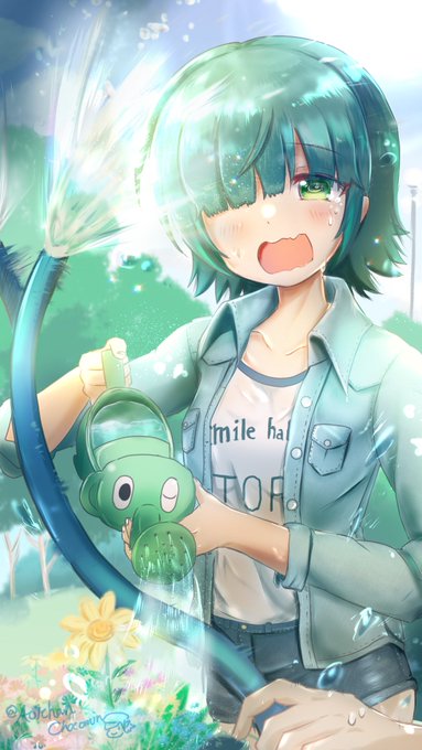 双葉碧ちゃん(現実アオイちゃん)と一緒にお花の水やりしてたらホースが暴発してしまったという夢。#プリコネR 